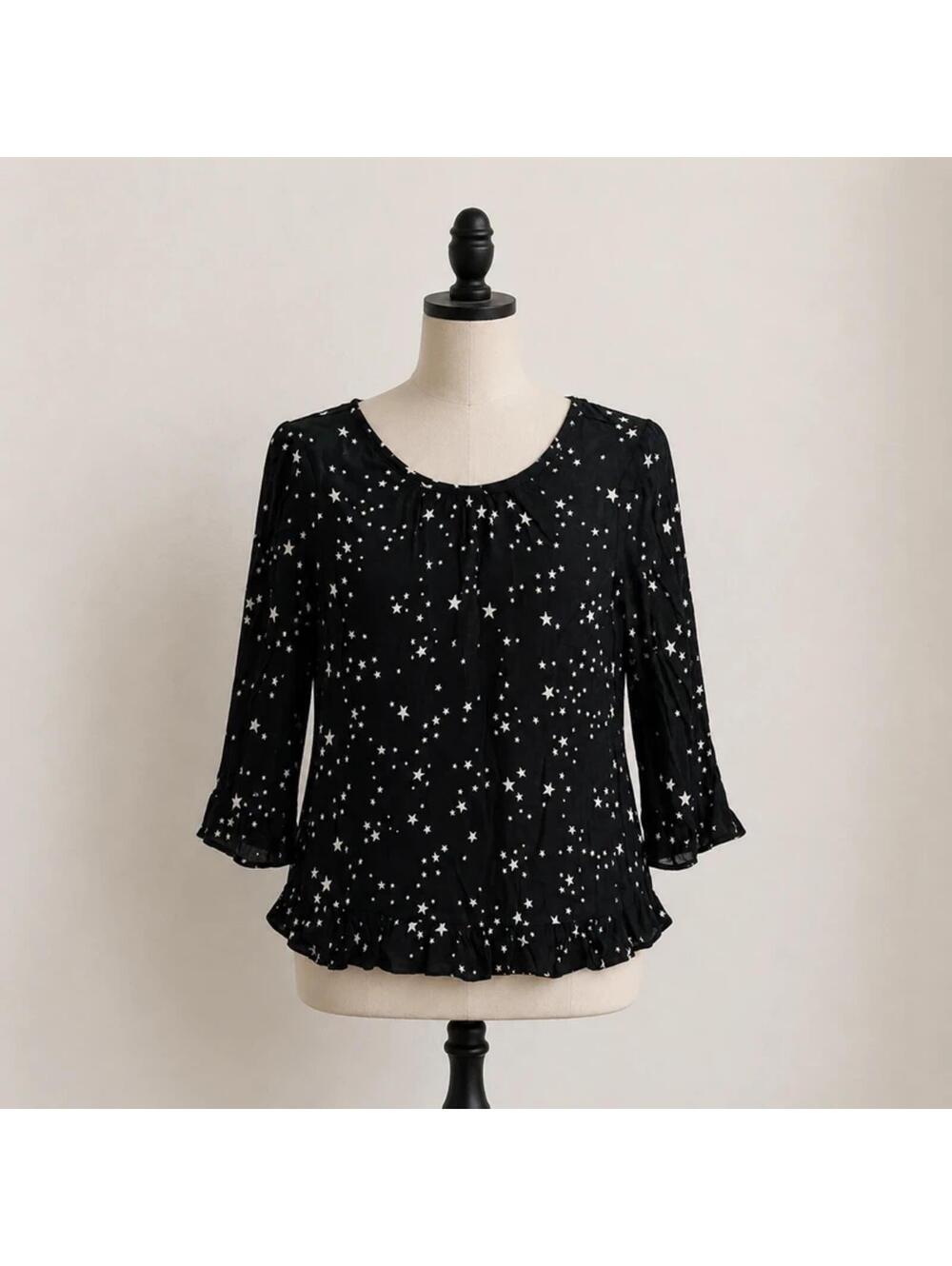 GAP Black Star Print Ruffle Hem Blouse Medium